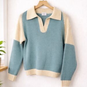 Anthropology Little Lies Colorblock Collared Knit Sweater